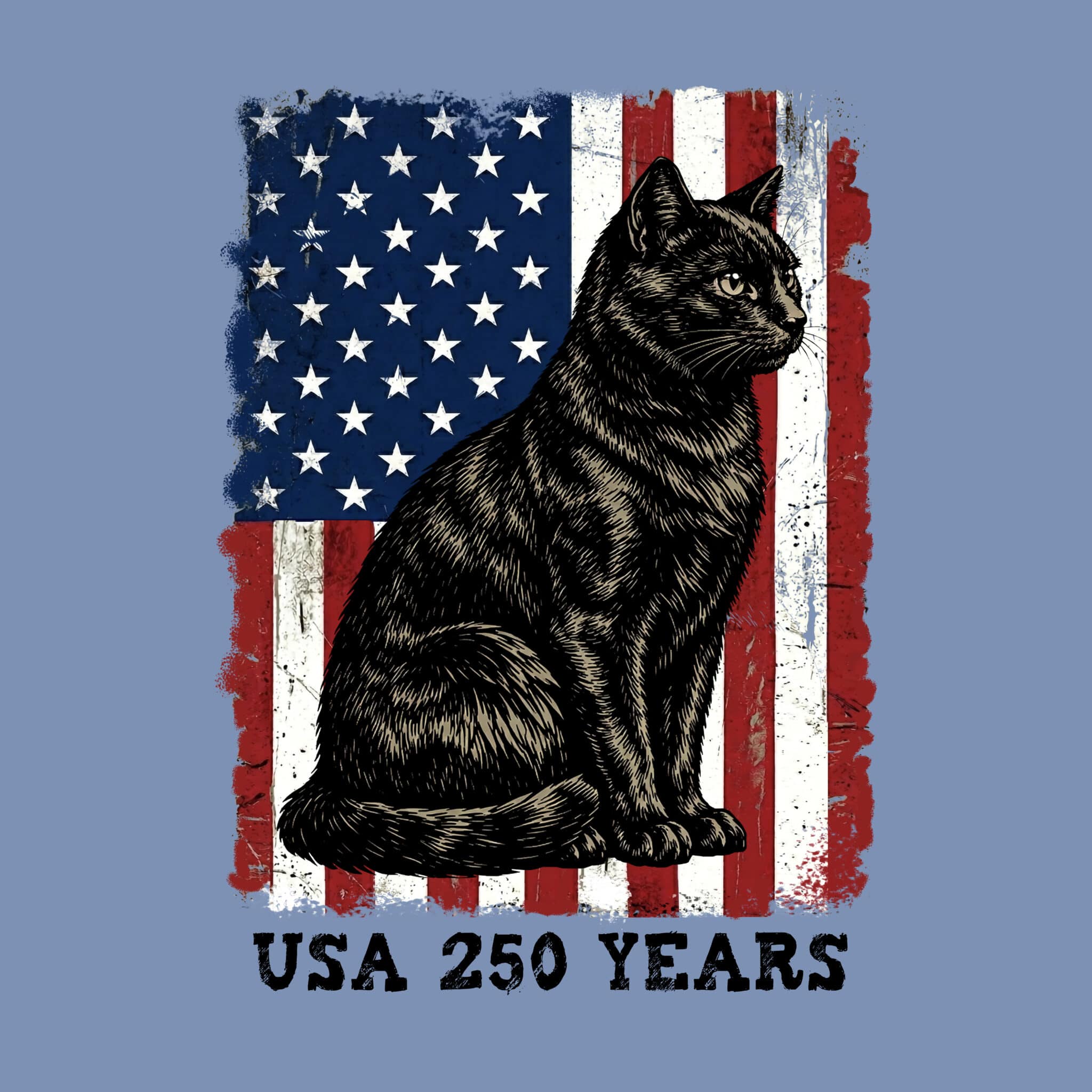 Comfort Colors Liberty Cat – 250 Years Premium Sweatshirt - Blue Jean - Image 2