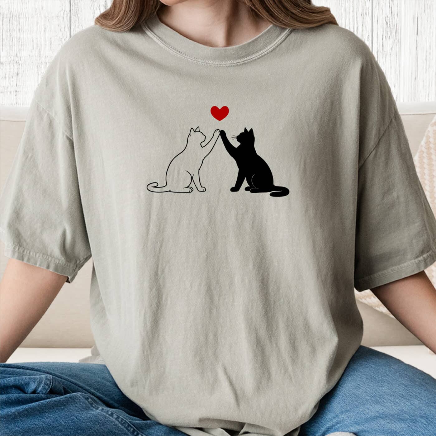 Comfort Colors Cat Love High-Five Vintage Washed Tee - Sandstone