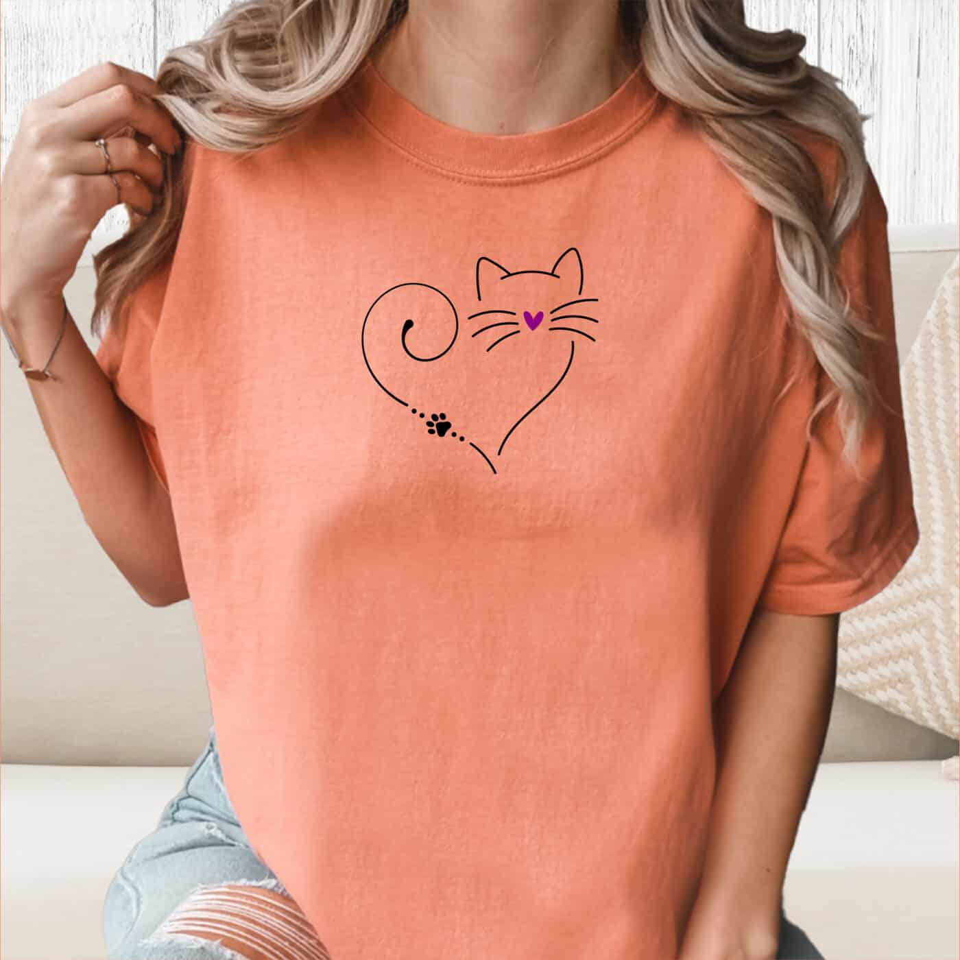 Comfort Colors The Purrfect Heart Vintage Washed Tee - Terracotta