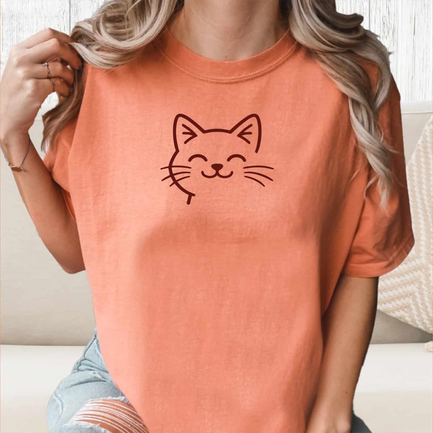 Comfort Colors Sweet Kitty Smile Vintage Washed Tee - Terracotta