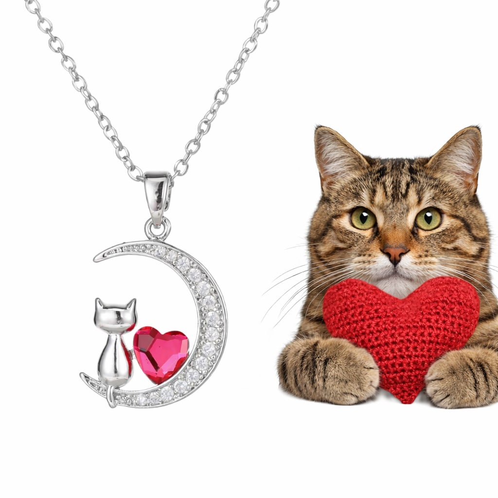 Moonlit Love Cat Pendant Necklace