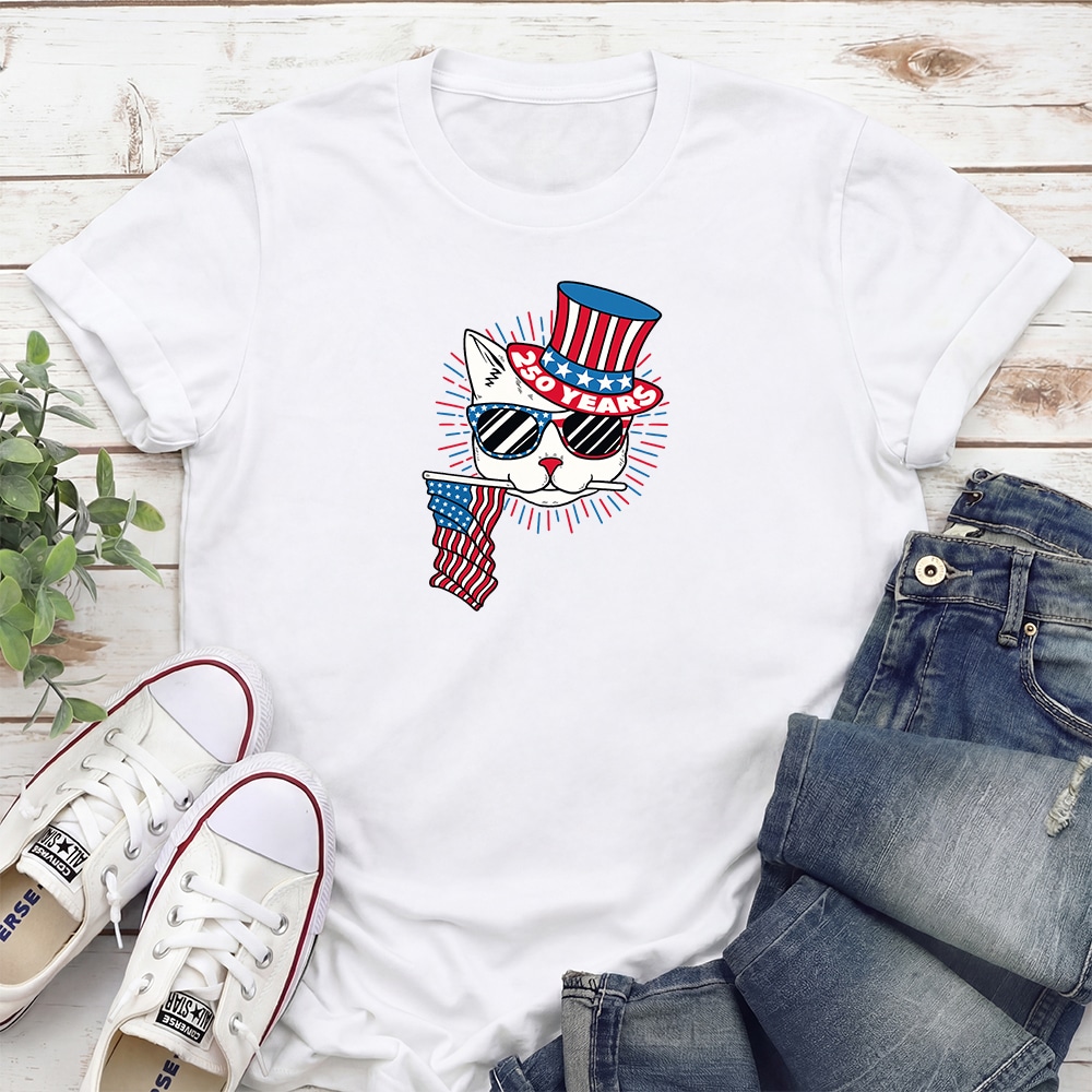 Red, White & Meow – 250 Years Standard Tee White
