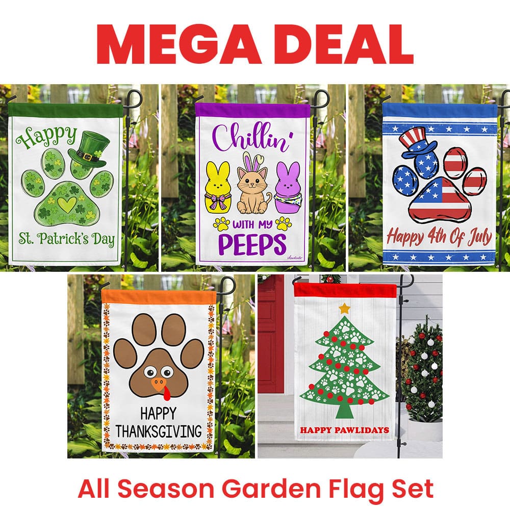 MEGA DEAL ! All Season Garden Flag Pack - Helps Feed Hungry Shelter Cats in Need