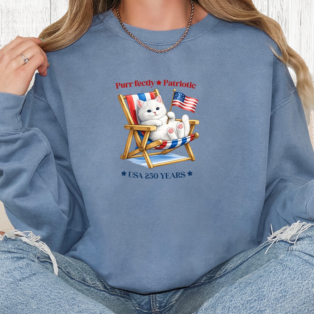 Comfort Colors 250 Years Purrfectly Patriotic Premium Sweatshirt - Blue Jean