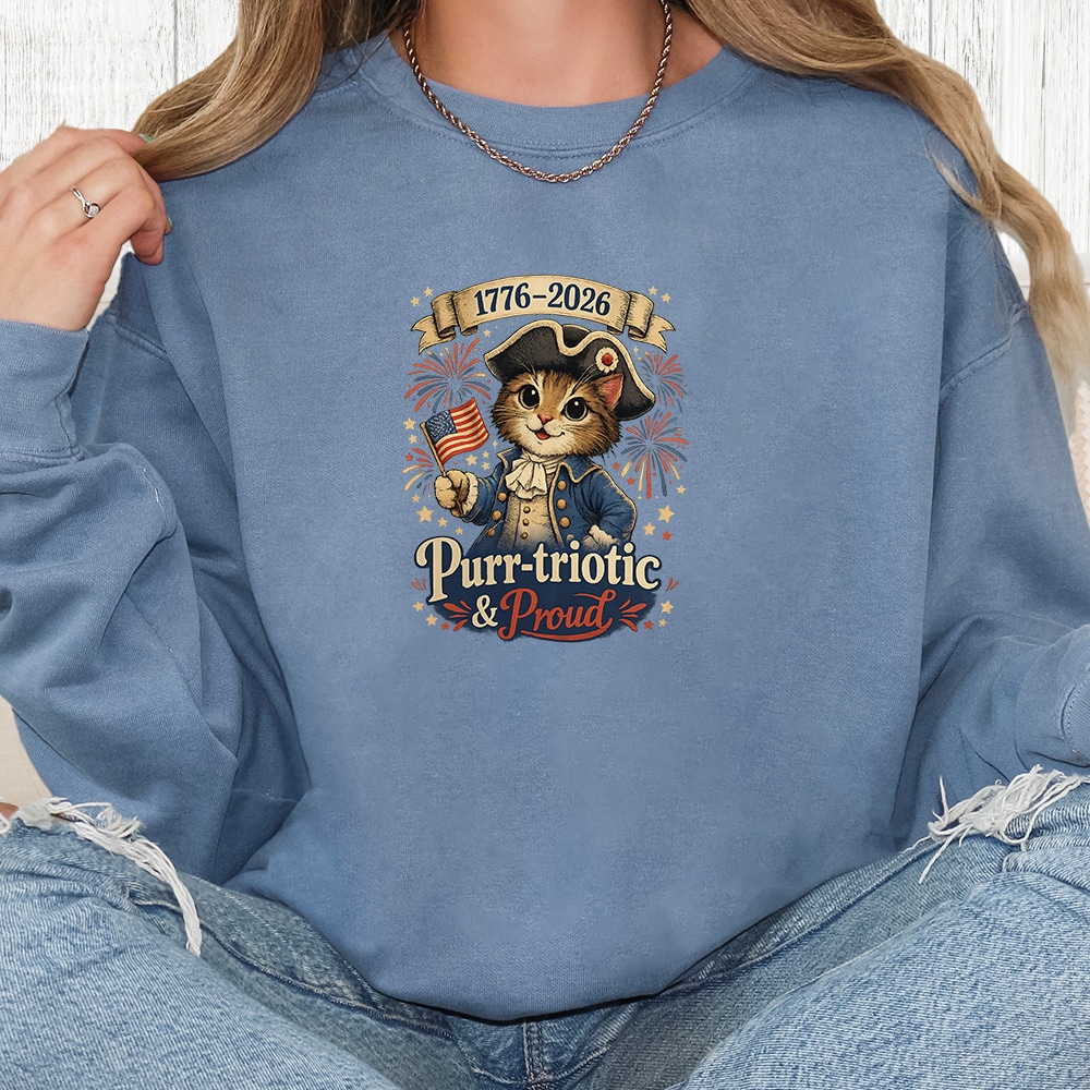 Comfort Colors Purr-triotic & Proud Premium Sweatshirt - Blue Jean