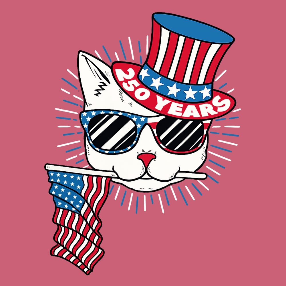 Comfort Colors Red, White & Meow – 250 Years Premium Sweatshirt - Crimson - Image 2
