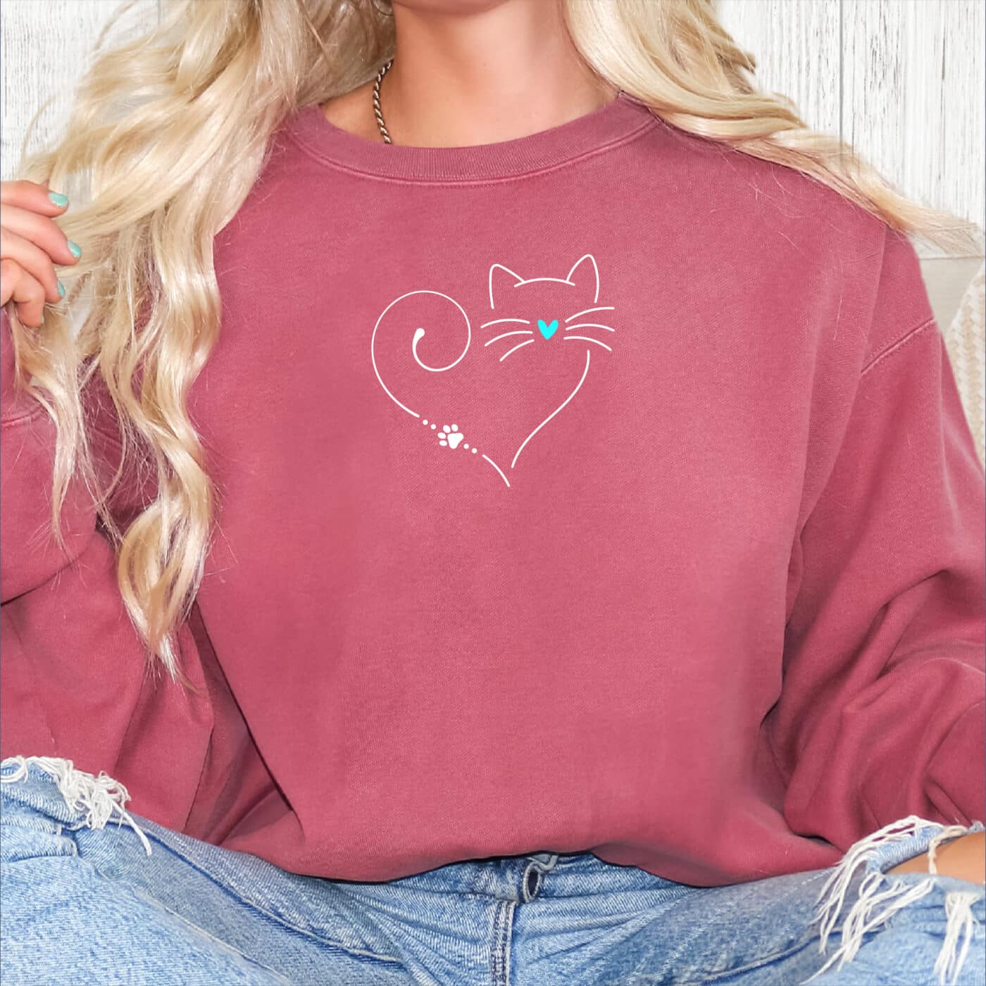 Comfort Colors The Purrfect Heart Premium Sweatshirt - Crimson
