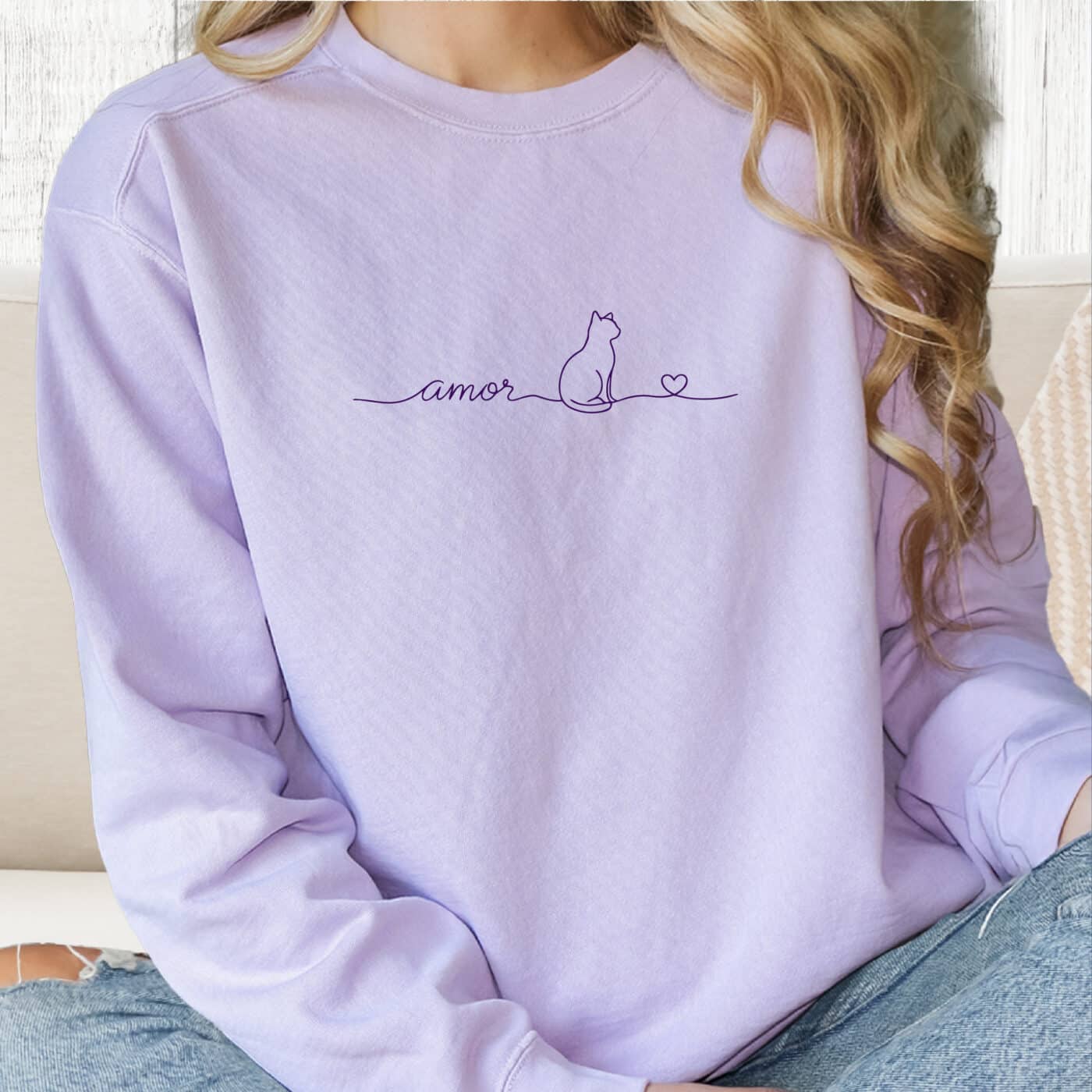 Comfort Colors Amor Kitty Premium Sweatshirt - Orchid