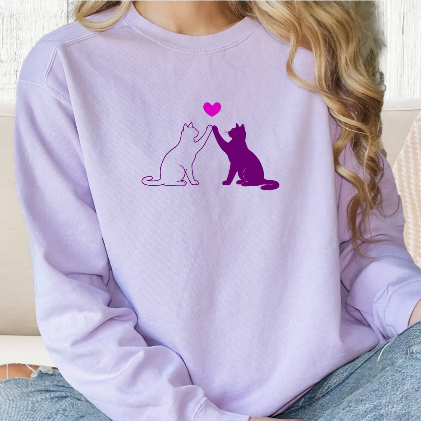 Comfort Colors Cat Love High-Five Premium Sweatshirt - Orchid