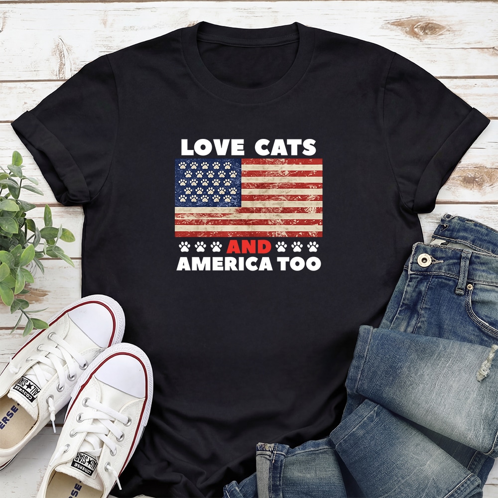 Love Cats And America Too Standard Tee Black