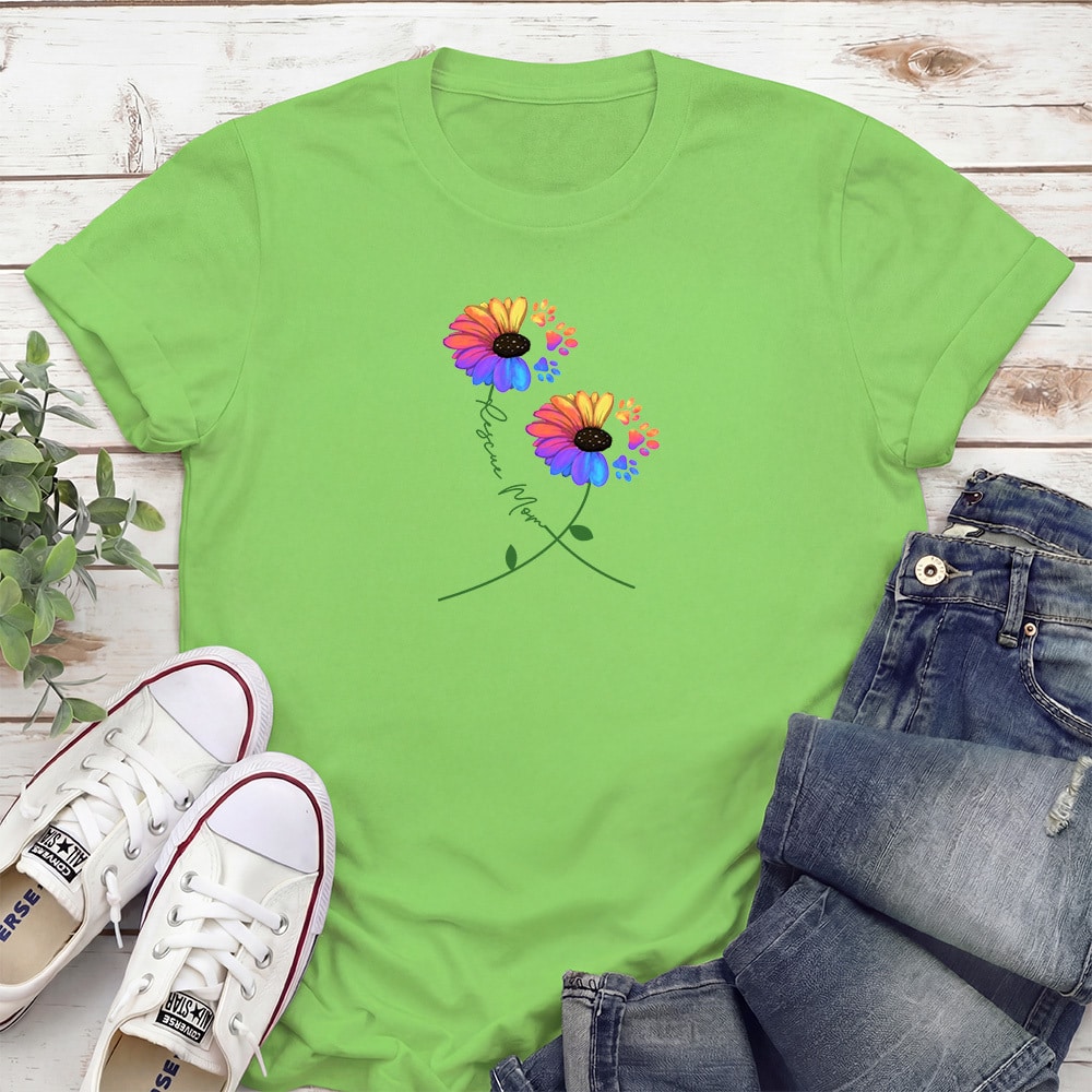 Rescue Mom Flowers Standard Tee Lime Green
