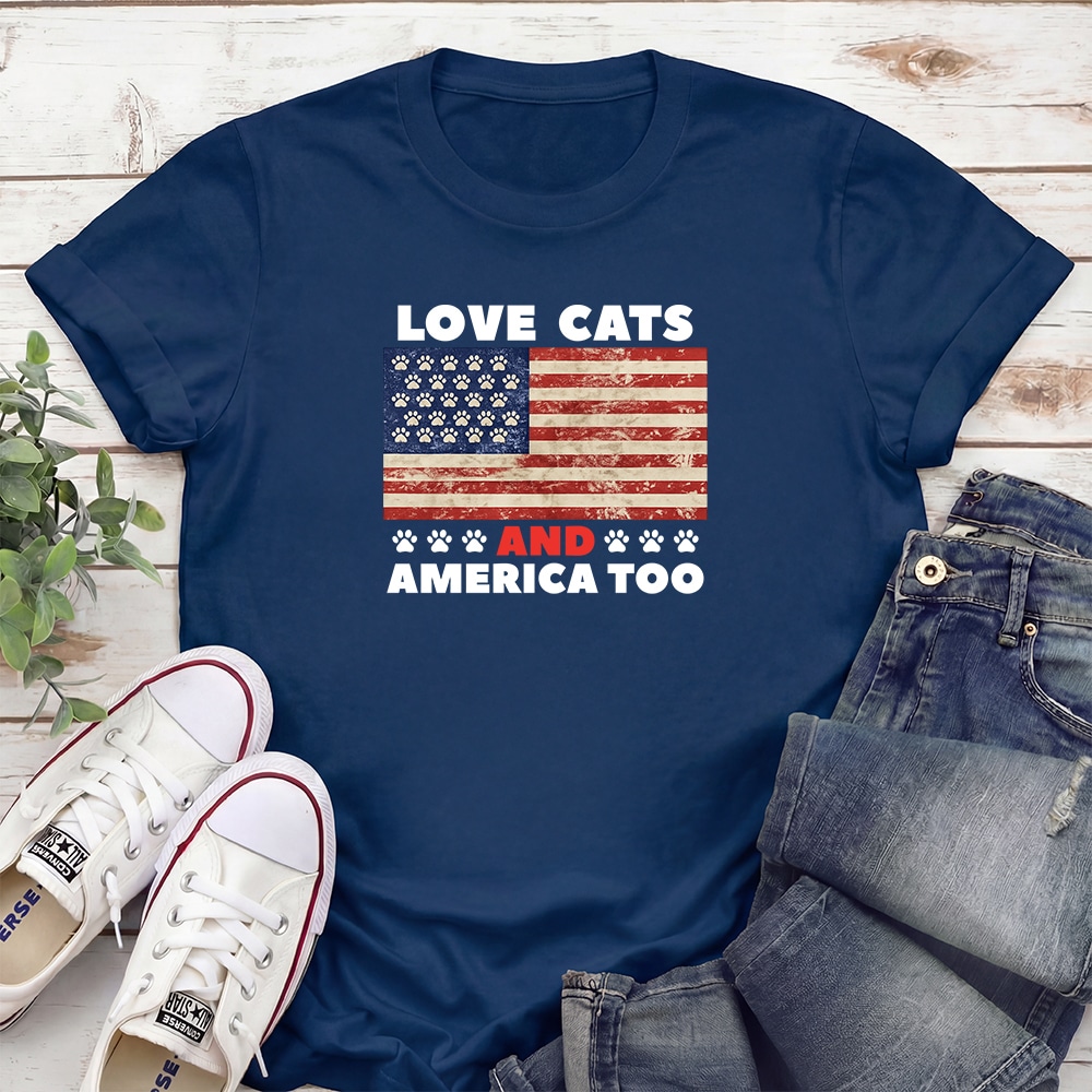 Love Cats And America Too Standard Tee Navy
