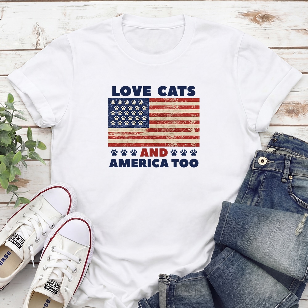 Love Cats And America Too Standard Tee White