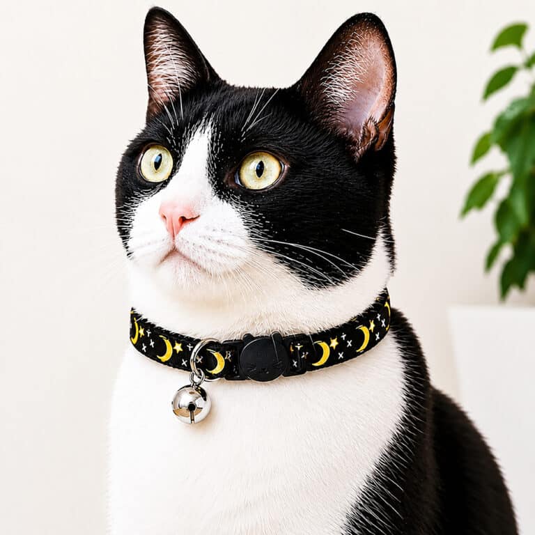 Black Celestial Moon & Star Cat Collar – Reflective Adjustable Breakaway