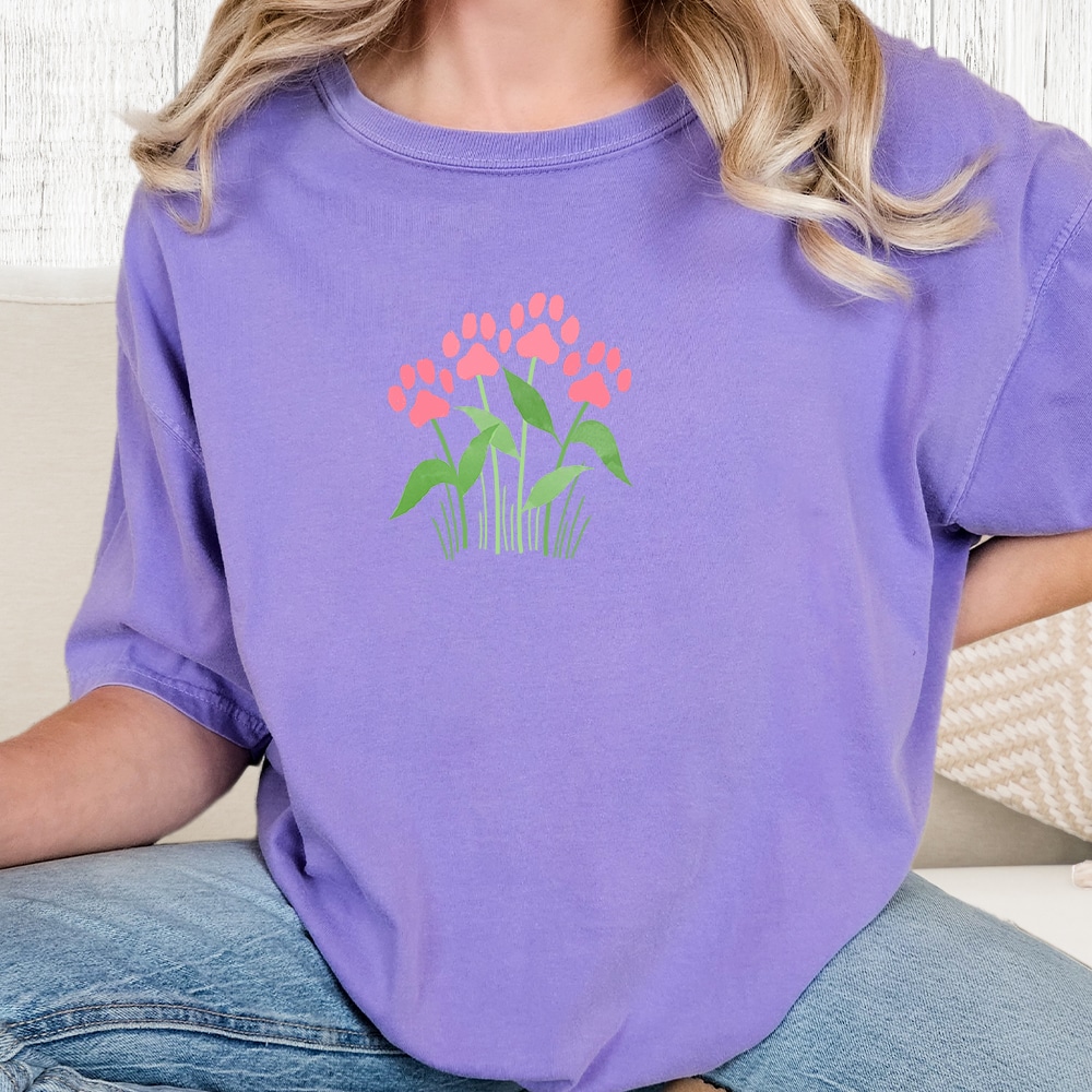 Comfort Colors Paws In Bloom Vintage Washed Tee - Violet
