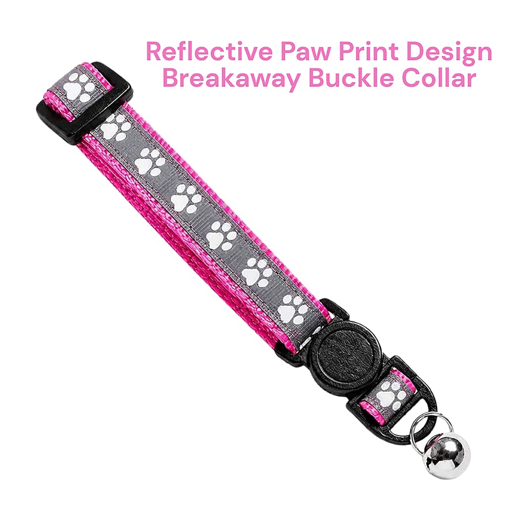 Cat Reflective Rose Pawprint Collar with Bell - Anti-Asphyxiation Safety Buckle