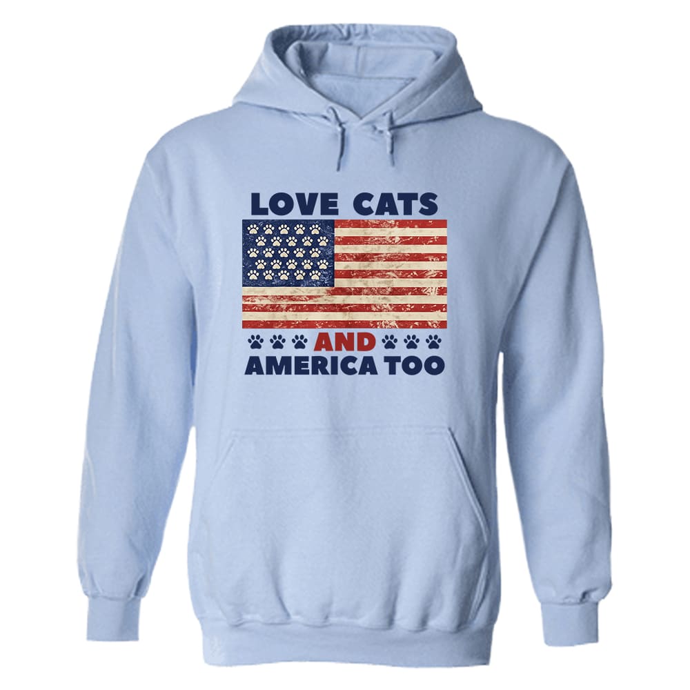 Love Cats And America Too Hoodie Light Blue