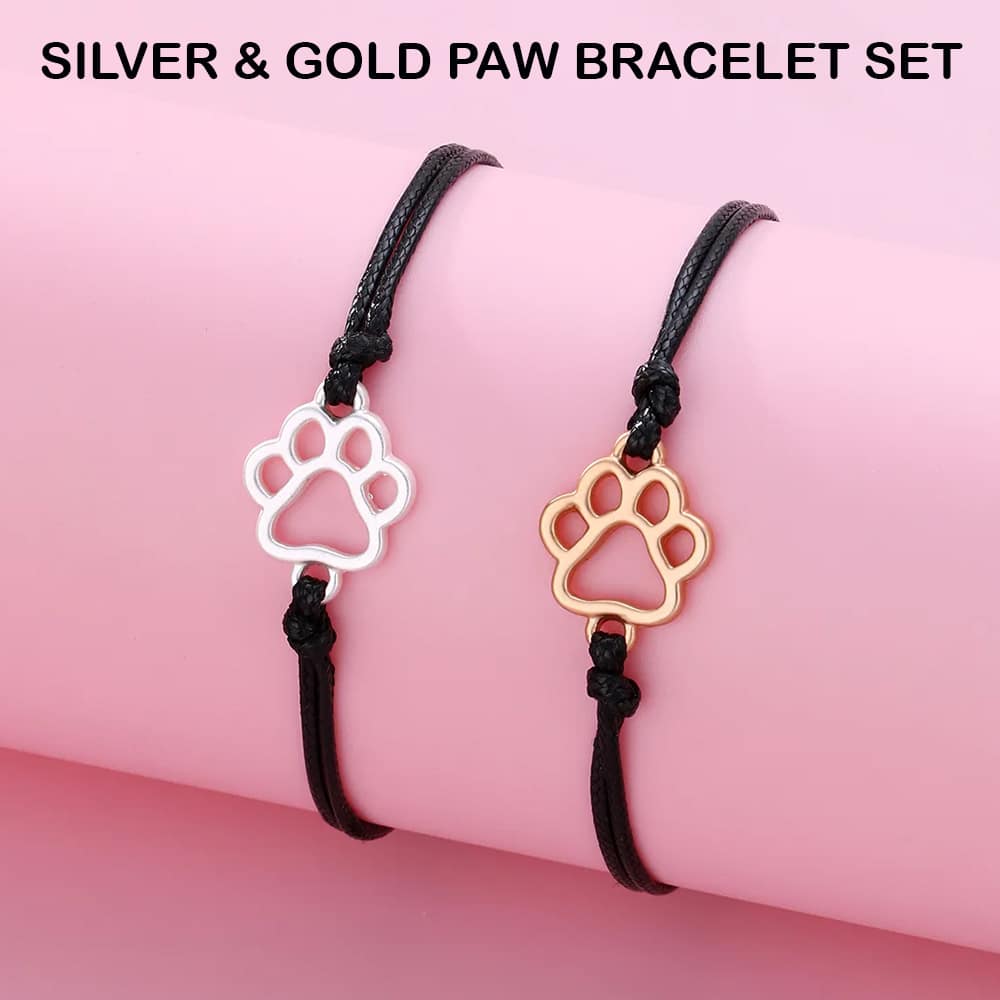 Best Friends Paw Bracelet Set – Matching Gold & Silver Cat Lover Bracelets