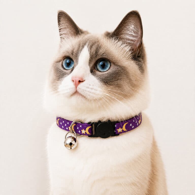 Celestial Moon & Star Cat Purple Collar – Reflective Adjustable Breakaway