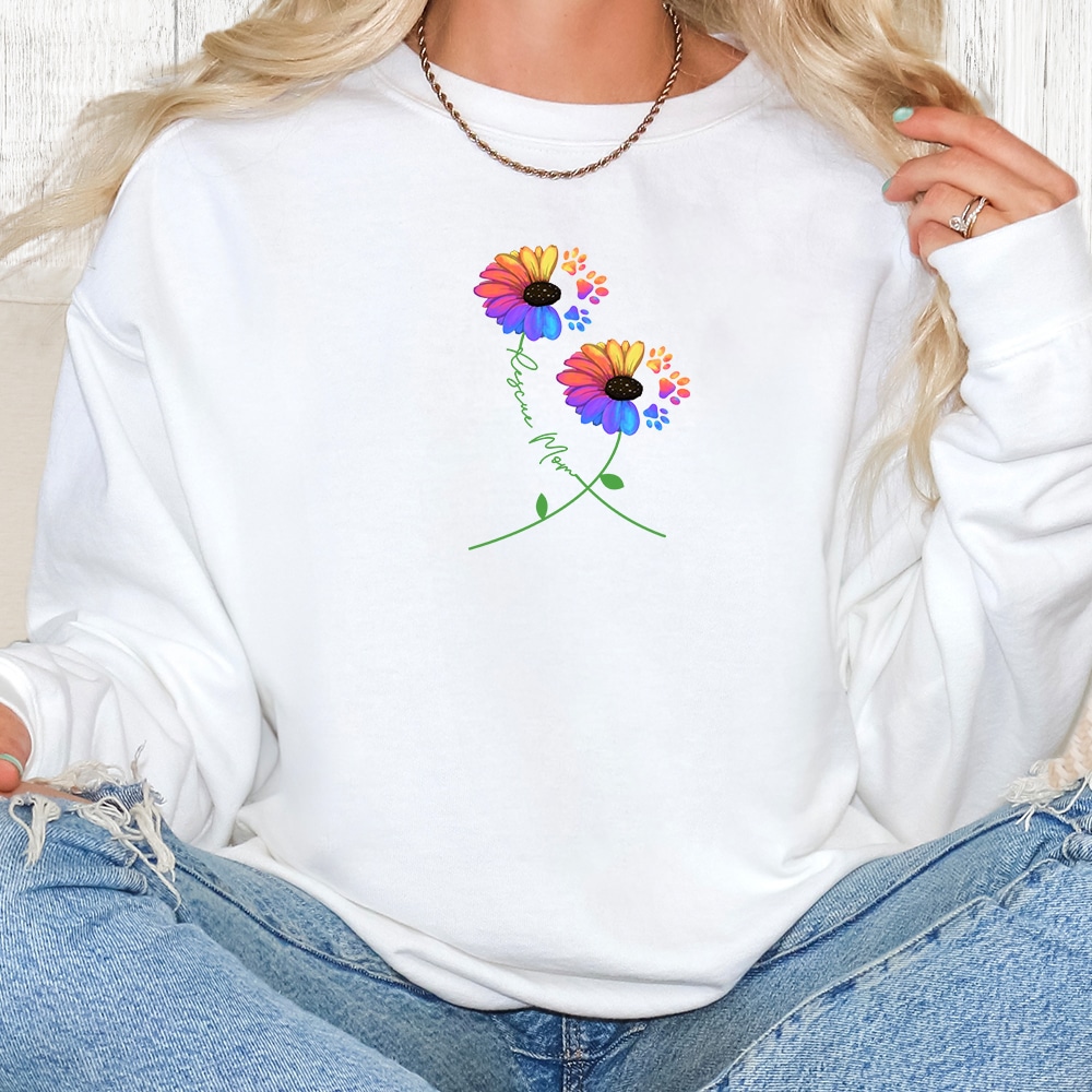 Comfort Colors Rescue Mom Flowers Premium Sweatshirt - White