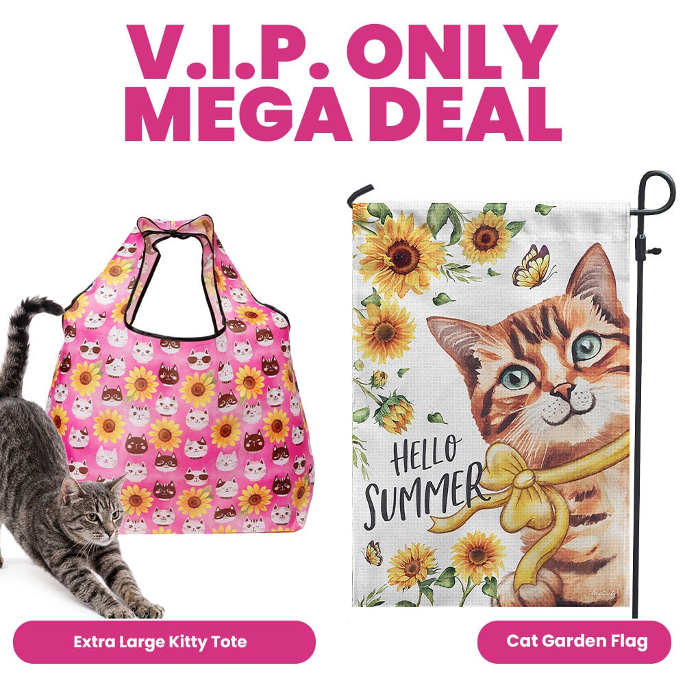 VIP Super Deal Sunflower Cat Watercolor Tote and Hello Summer Cat Garden Flag