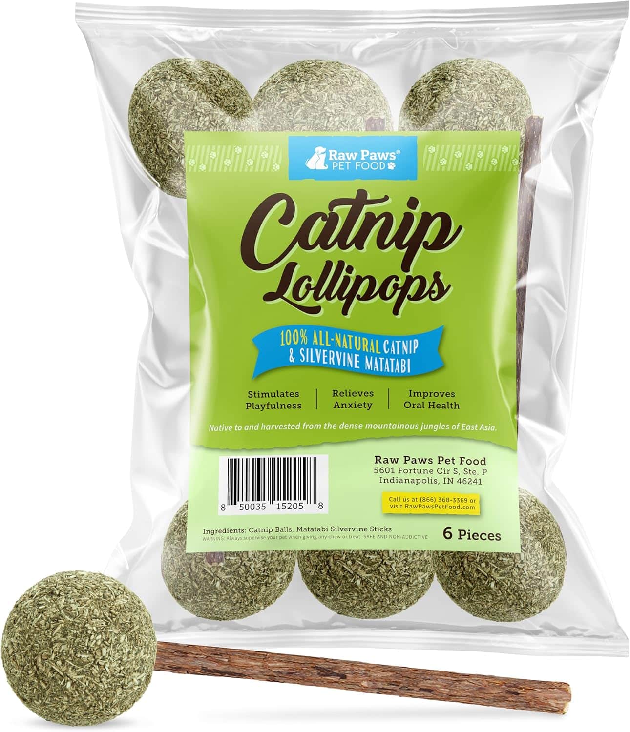Raw Paws Catnip & Silvervine Lollipops Interactive Cat Toy (6 Pack)