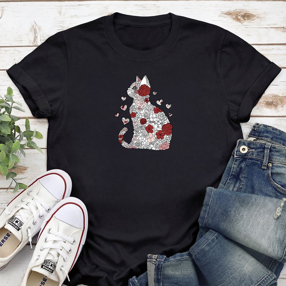 Blooming Cat Love Standard Tee Black