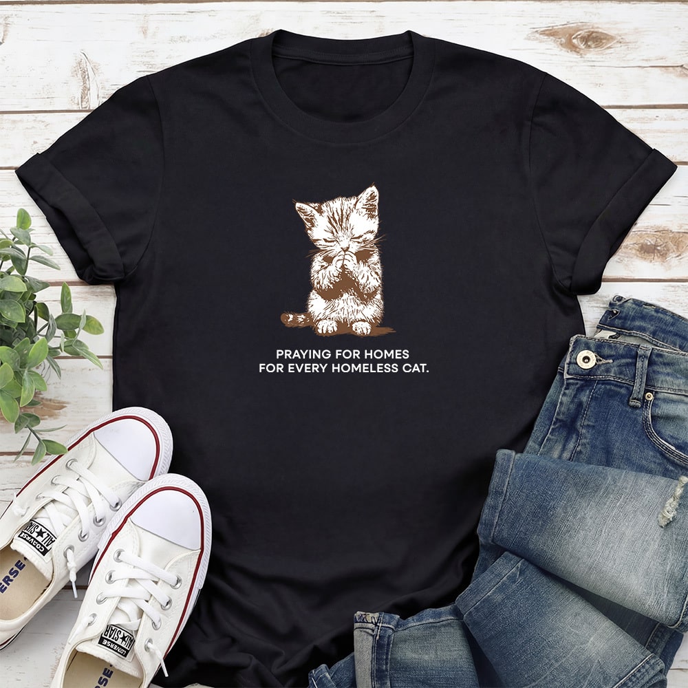 Praying For Homes For Every Homeless Cat Standard Tee Black