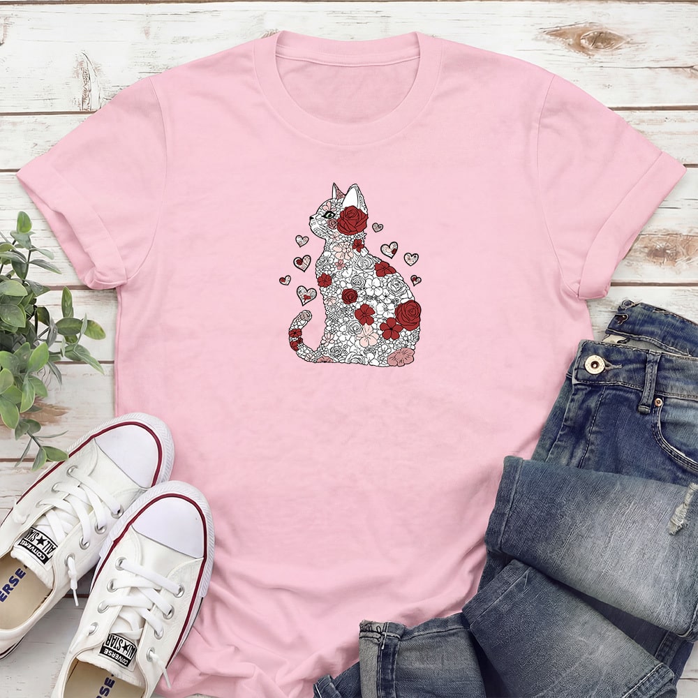 Blooming Cat Love Standard Tee Light Pink