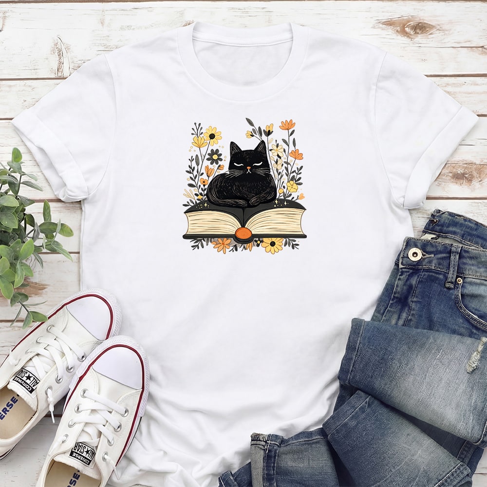 Book Lover Cat Standard Tee White
