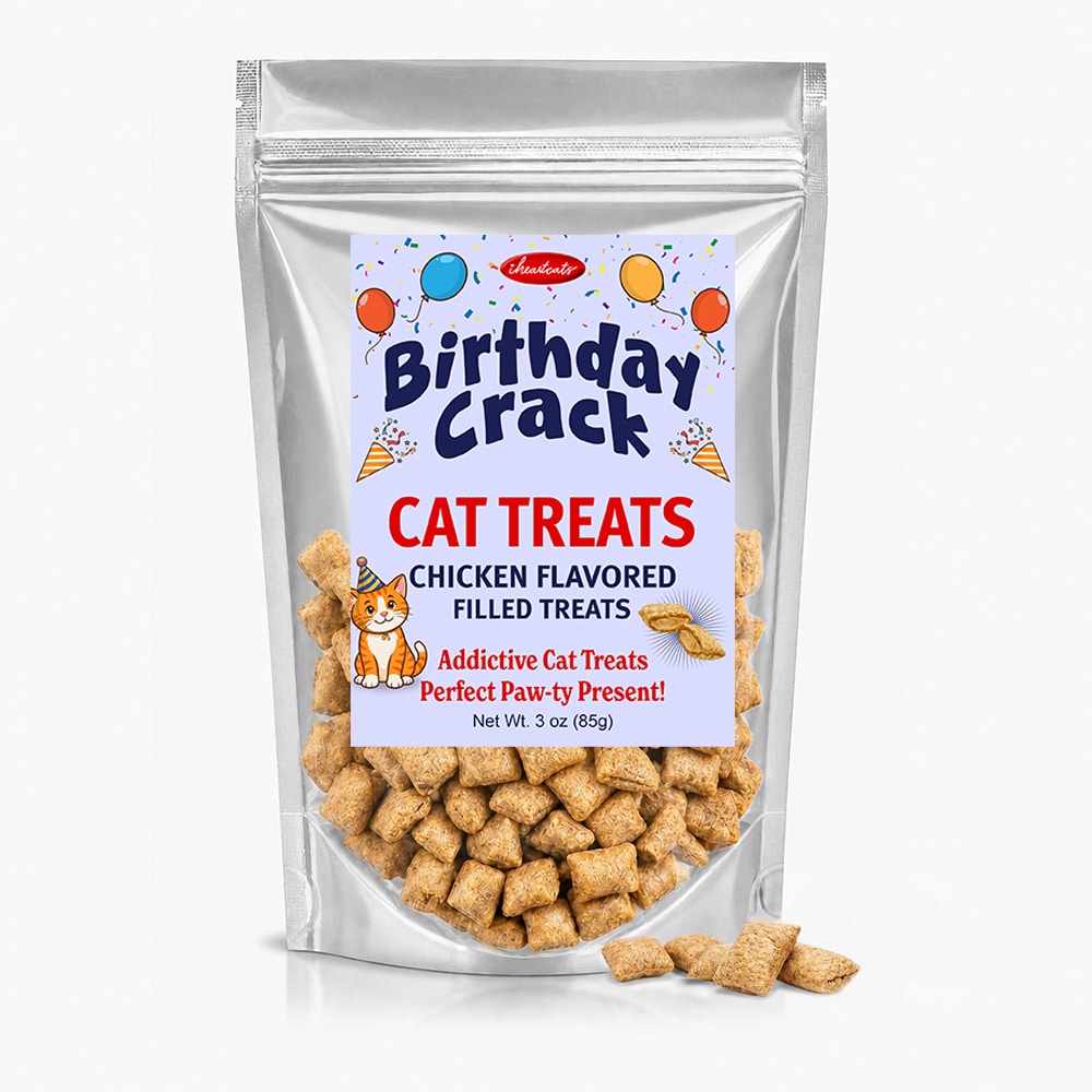 iHeartCats Birthday Crack Cat Treats -Crunchy Outside with Soft Center–3 oz Bag