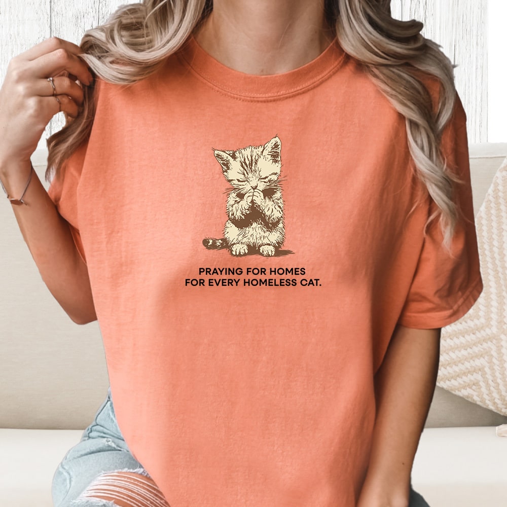 Comfort Colors Praying For Homes For Every Homeless Cat Vintage Washed Tee - Terracotta