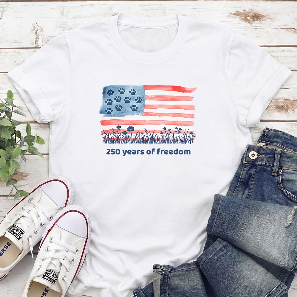 Watercolor Paw Print Flag Standard Tee White