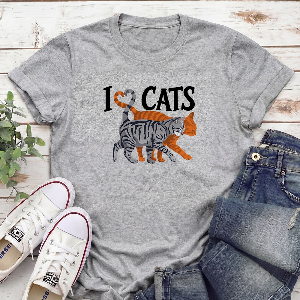 I Heart Cats Tail Standard Tee Heather Grey