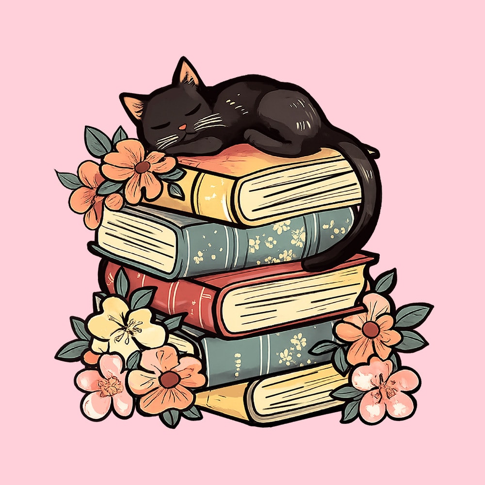Cozy Reader Kitty Standard Tee Light Pink - Image 2