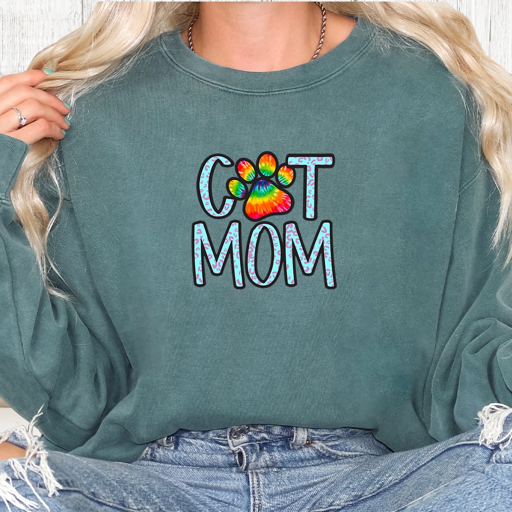 Comfort Colors Groovy Cat Mom Premium Sweatshirt - Blue Spruce