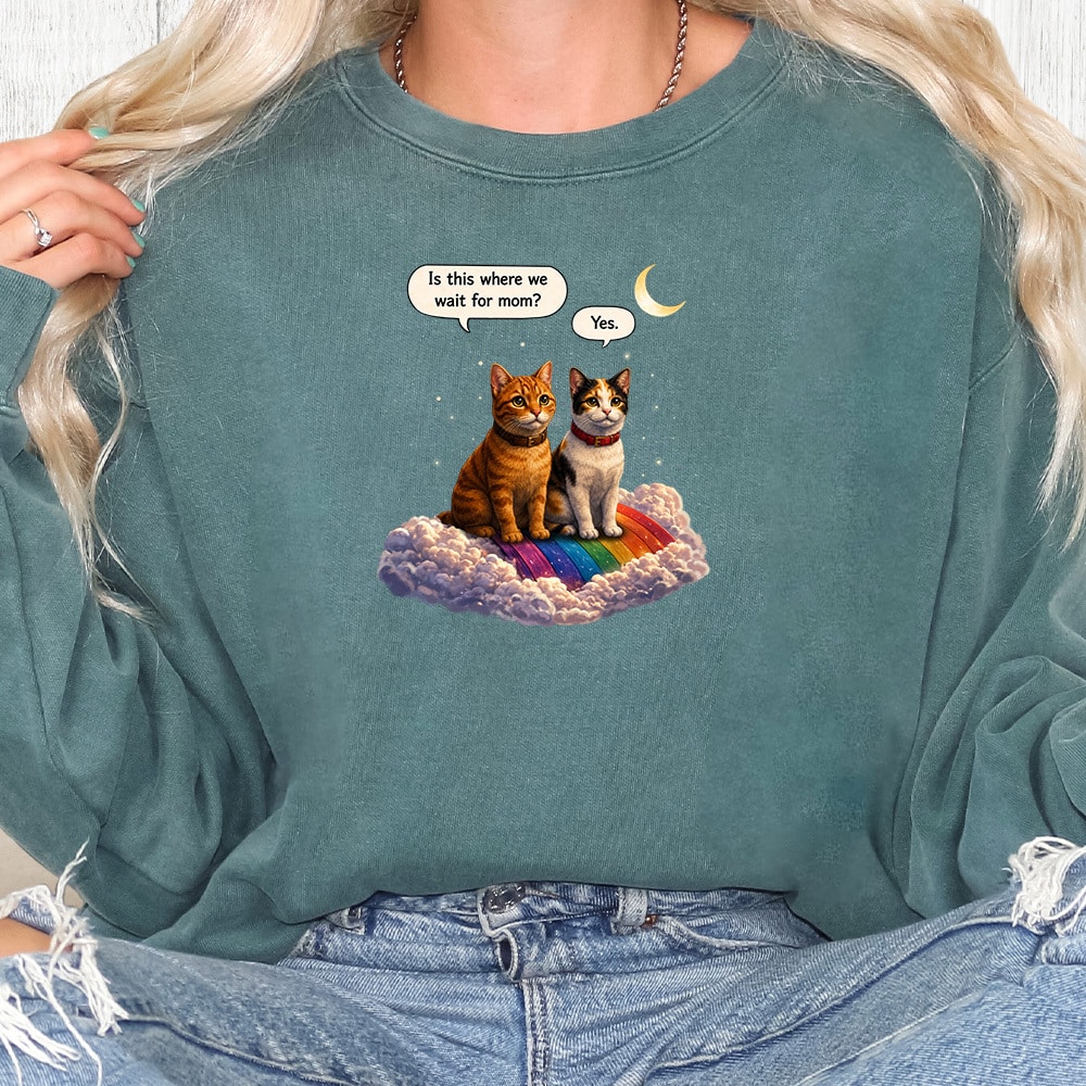 Comfort Colors Sweet Rainbow Bridge Kitties Premium Sweatshirt - Blue Spruce