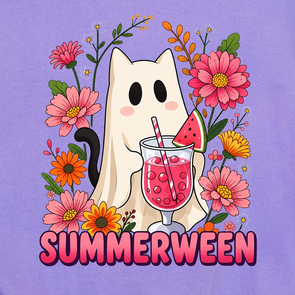 Comfort Colors Summerween Cat Washed Tee - Violet - Image 2