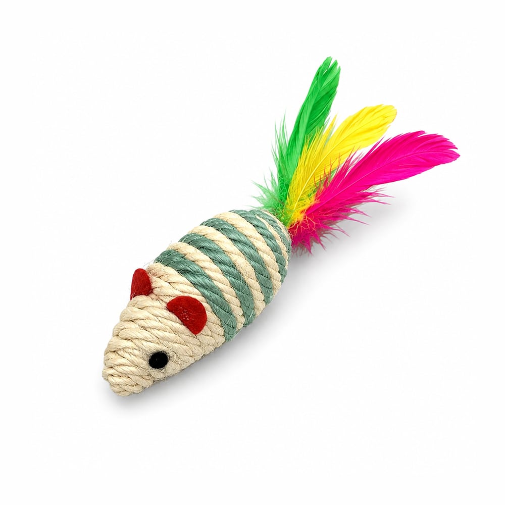 Scratching Mouse Cat Toy Cat Nip & Colorful Feathers- Green