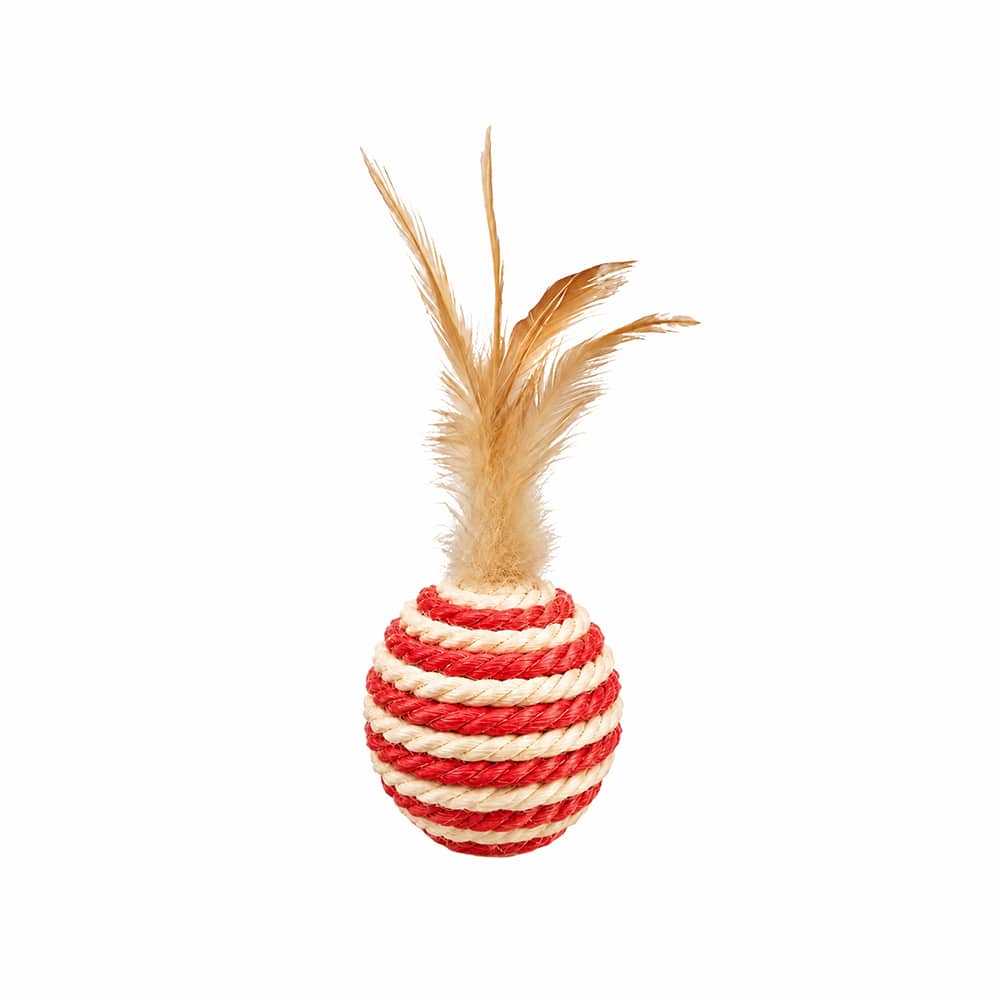 FeatherTwist Red Ball - Sisal Ball with Feather Cat Toy