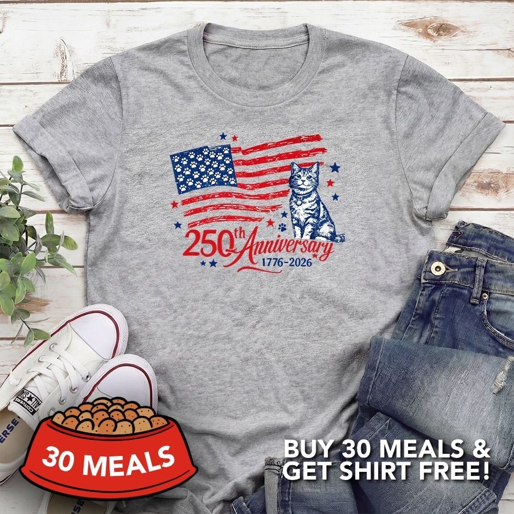 Fund 30 Meals for $16.00 and Get A Free - 1776-2026 250th Anniversary Standard Tee Heather Grey