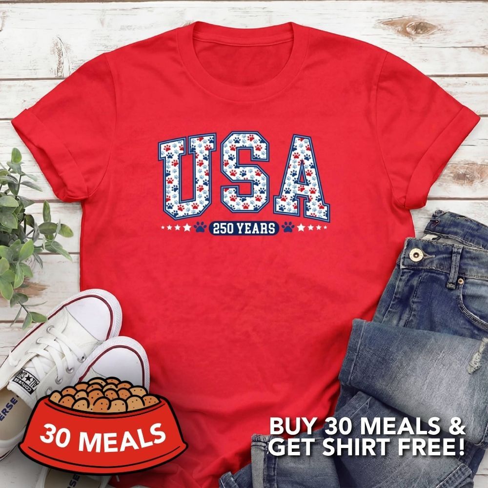 Fund 30 Meals for $16.00 and Get A Free - USA 250 Years Standard Tee Red
