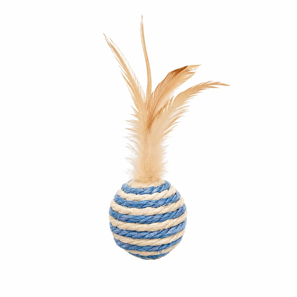 FeatherTwist Blue Ball - Sisal Ball with Feather Cat Toy