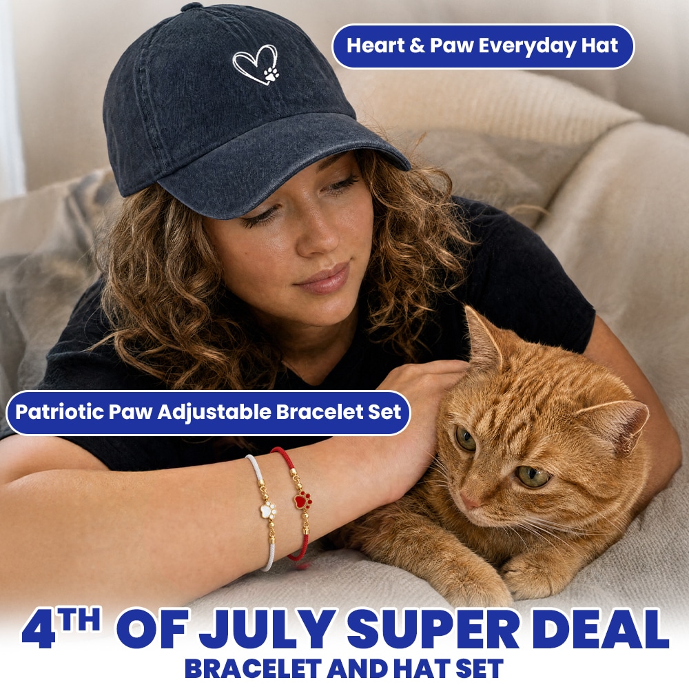 Proud Cat Mom Patriotic Set Super Deal! Heart & Paw Everyday Hat – Navy and Red and White Forever Paw Adjustable Bracelets