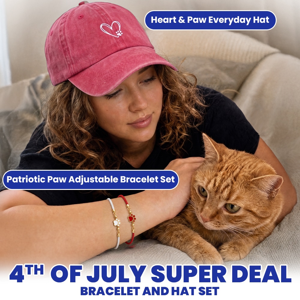 Proud Cat Mom Patriotic Set Super Deal! Heart & Paw Everyday Red and Red and White Forever Paw Adjustable Bracelets