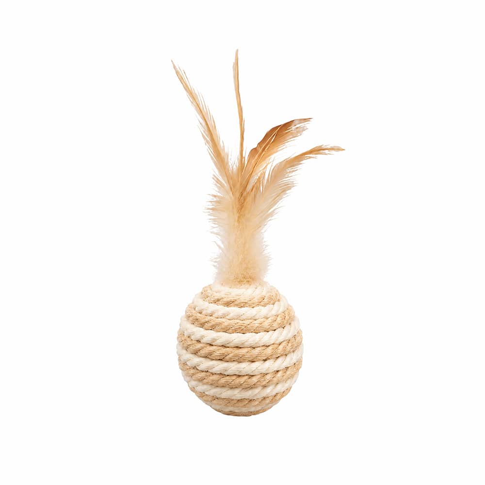 FeatherTwist Tan Ball - Sisal Ball with Feather Cat Toy