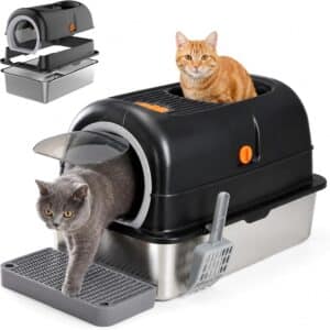 HealSmart Stainless Steel Litter Box with Lid