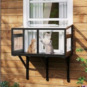 Window Catio Box with Acrylic Panels, Wood Cats Window