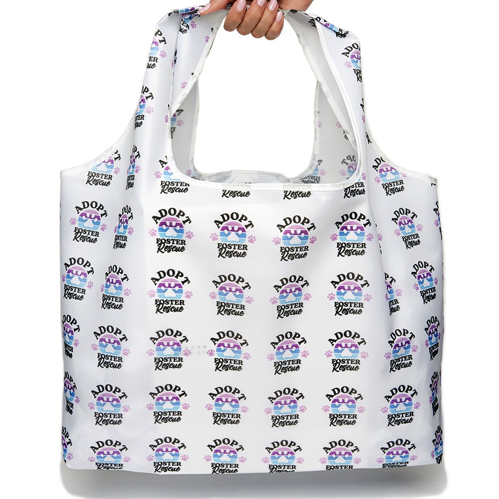 Adopt, Rescue, Foster – Shopping Travel Shoulder Bag- Folding Grocery Tote Pouch Bag