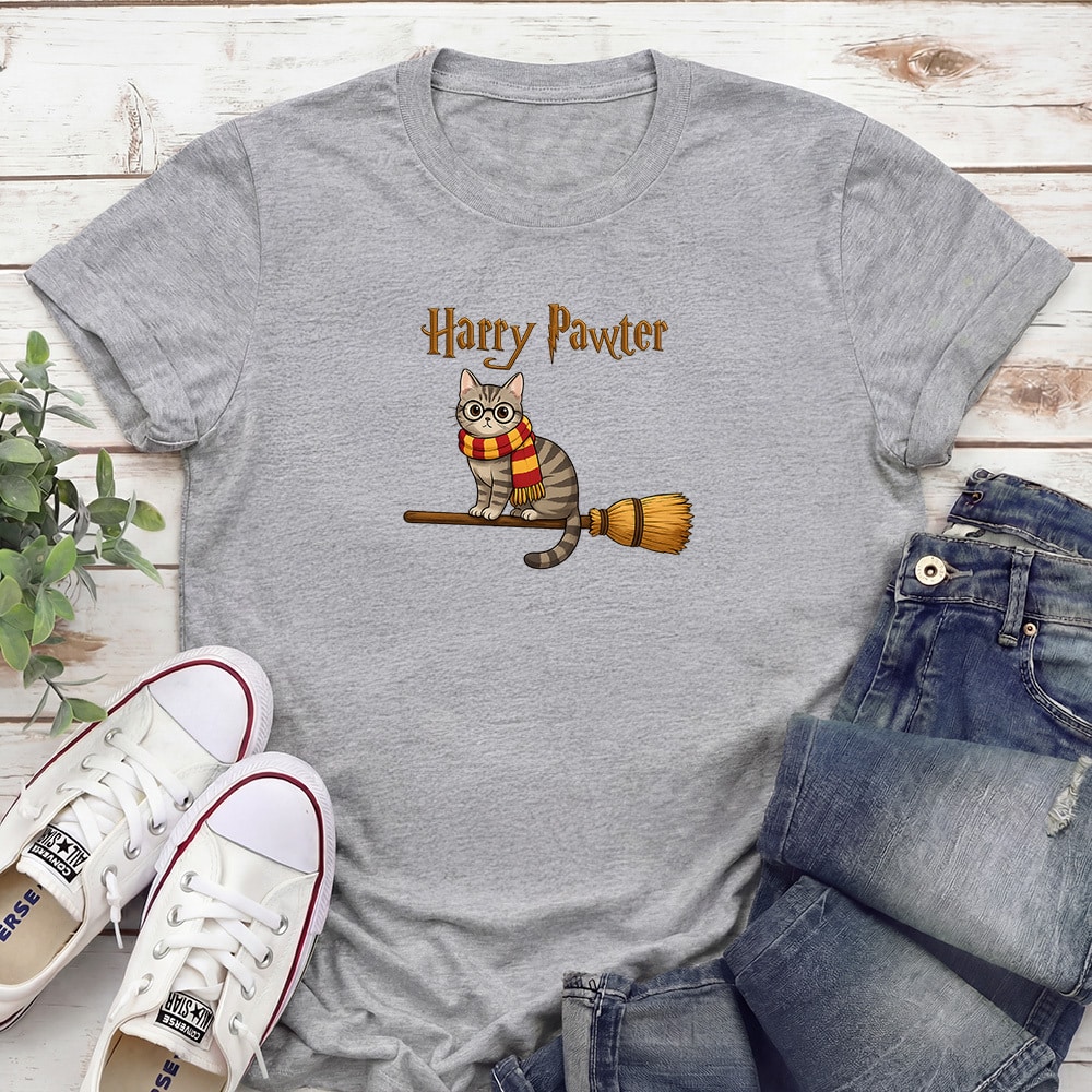 Harry Pawter Broom Standard Tee Heather Grey